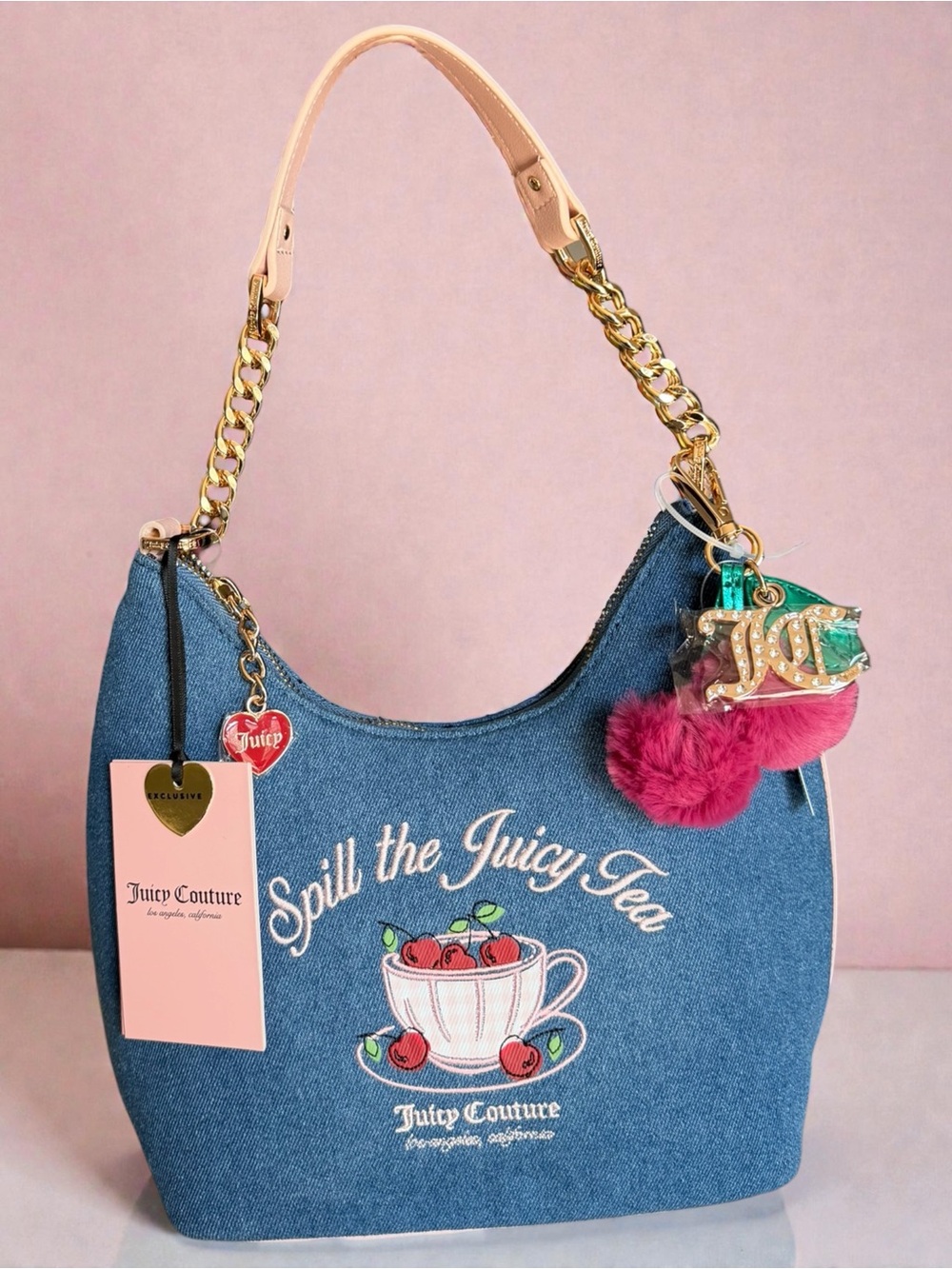 Juicy Couture Blue Denim 'Spill the Juicy Tea' Shoulder Bag